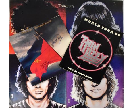 THIN LIZZY; a Renegade Tour 1981 programme bearing signatures of the band, a World Tour 1980 programme and a folded poster, u