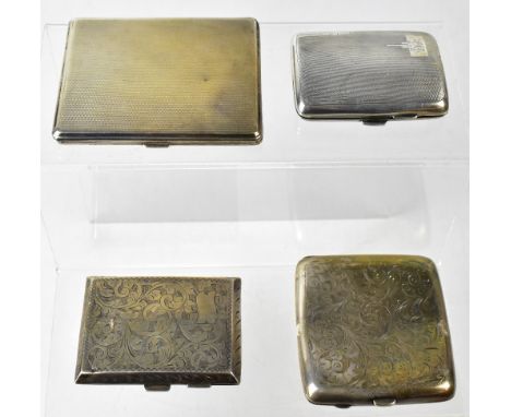 A group of four hallmarked silver cigarette cases to include chaste decoration examples and two engine turned examples, the l