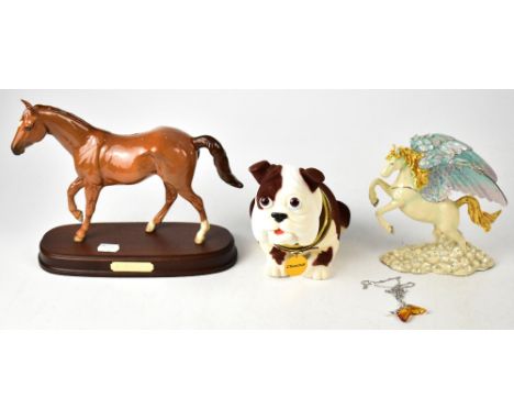 ROYAL DOULTON; a model of 'My First Horse', on oval wooden plinth, 21 x 24cm, a Churchill nodding dog, and a boxed 'Hidden Tr