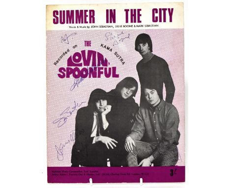 THE LOVIN' SPOONFUL; a 'Summer in the City' music score bearing signatures of the band members to the cover.We have not authe