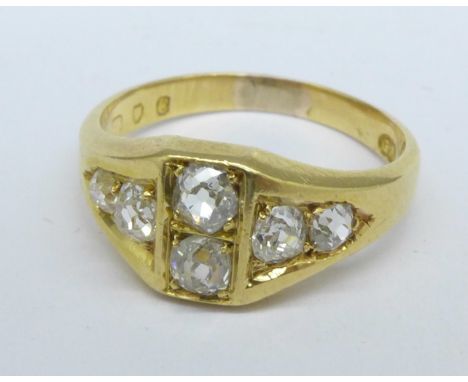 A lady's Victorian 18ct gold six stone diamond ring, 5g, Q