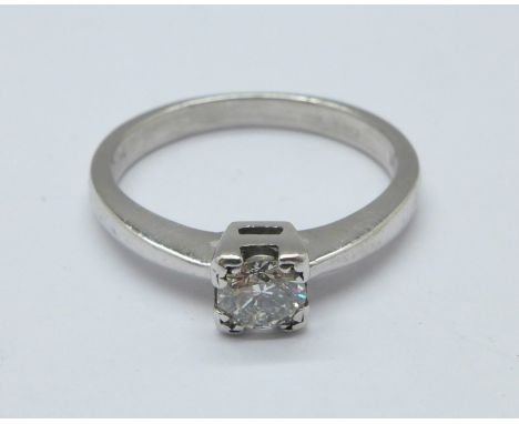 An 18ct white gold and diamond solitaire ring, 3.5g, N