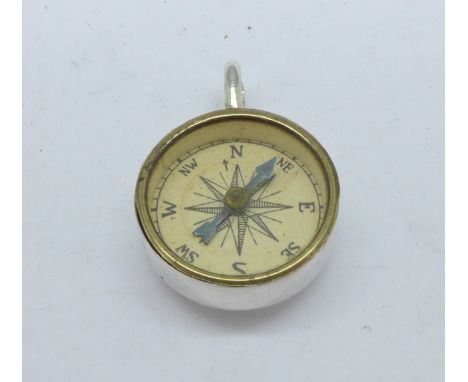 A 925 silver mounted compass fob