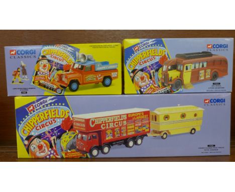 Three Corgi Chipperfield's Circus vehicles, 97888, 97022 and 07202, all boxed
