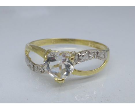 A 9ct gold, light blue stone and diamond ring, 1.1g, O