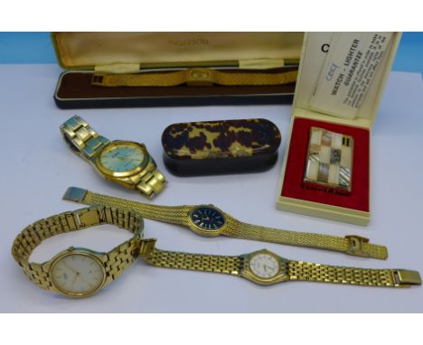 A tortoiseshell snuff box, a/f, a lighter and five wristwatches including Citizen
