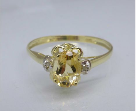 A 9ct gold, citrine and diamond ring, 1.2g, O