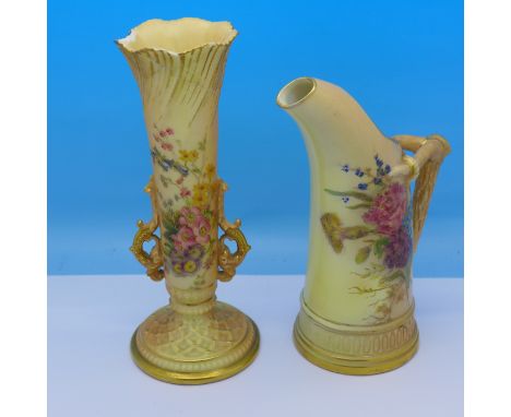 A Royal Worcester blush ivory jug and posy vase, a/f, height of vase 17cm