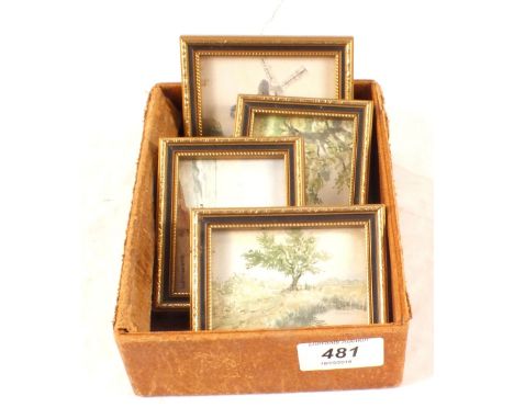 G.C.D.Miller four country and seascape miniature watercolours, 2" x 3"