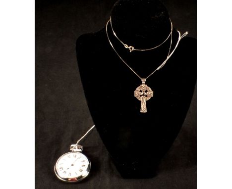 A silver Celtic cross on a silver chain with an Ingersoll pocket watch.  THE TOTAL HAMMER PRICE FOR THIS LOT WILL BE DONATED 