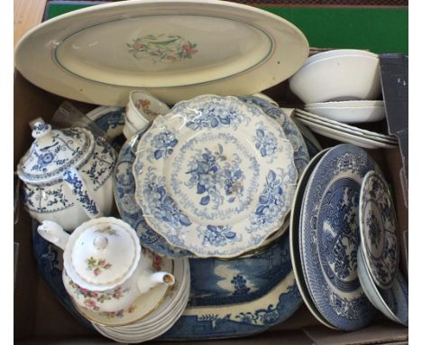 Susie Cooper, 19th Century blue and white plus other china (two boxes)