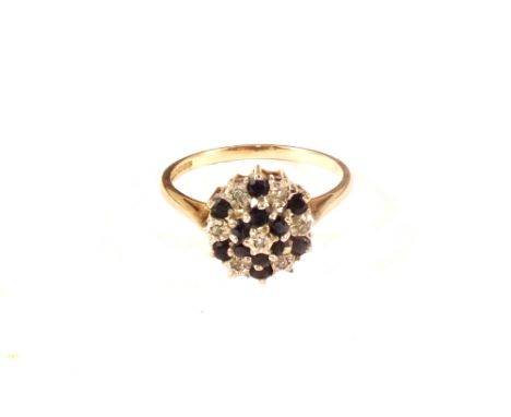 A 9ct gold sapphire and diamond cluster ring, size N