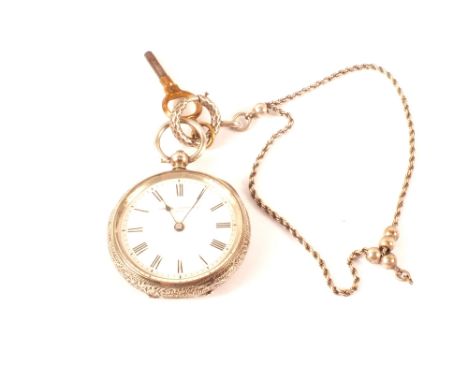 A lady's silver fob watch and chain