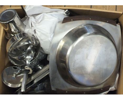 Items of silver plate to include a tea set, desk set, cutlery etc plus stainless items (tray and two boxes)