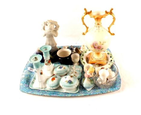 A Royal Worcester figure 'July', china trinket set plus other china and glass