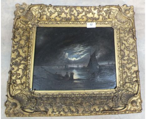 A 19th Century oil on panel of a moonlit seascape plus an oil on panel of a half length portrait of a gentleman