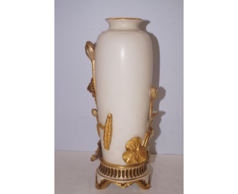 Royal Worcester Vase Gold Flowers. Height 37cm