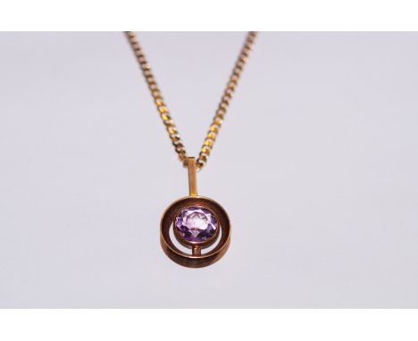 9ct Gold chain with 9ct Gold pendant set with amethyst. Total weight 8g