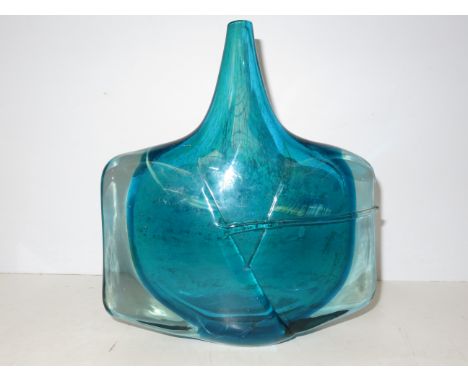 Large &amp; impressive Mdina glass vase axe or fish pattern with presentation inscription to base dated 1977 Height 28 cm