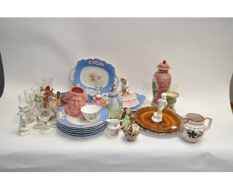 A Chinese style vase and cover, various figures, including Royal Doulton and other ceramics