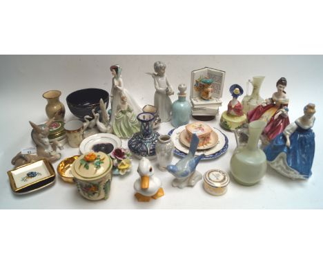 Three Royal Doulton figures and other china