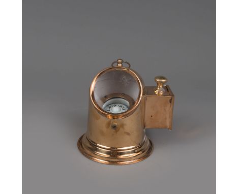 Marine Compass, in weather house, with glass window, gilded copper work, movable, one door, 20th century, 18 cm high