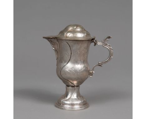 Silver pitcher , one handgrip spout and lid , curved shape , engraved. Austrian 18th Century . 12,5 cm high