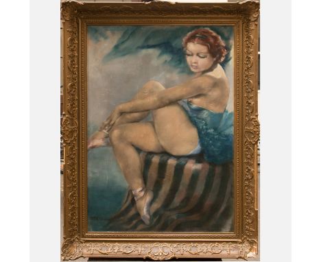 Pal Fried (1893-1976). Portrait of a female ballet dancer. Pastell on paper. Signed bottom left. Framed under glass. 100X70 c