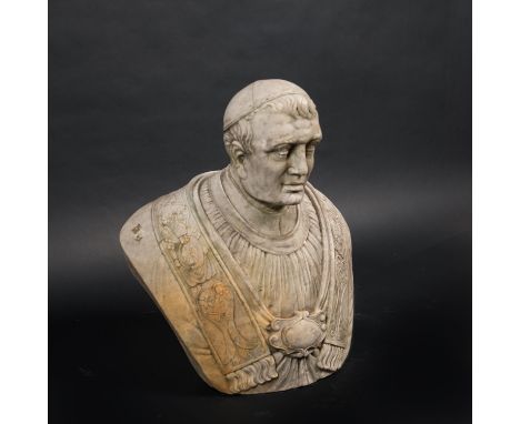 Italian sculptor, Portrait of a  Pope ( probably Pius VI ) Sculpted white marble. Lightly weathered, damages. 18/19th Century
