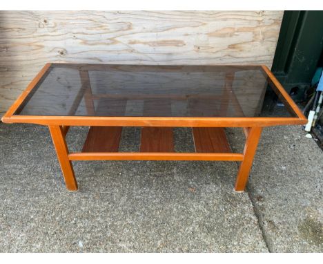 Retro Glass Topped Coffee Table with Shelf Under 