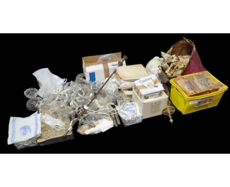 A collection of chandelier parts, to include arms, drops and various other pieces