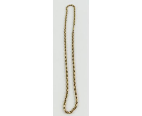 An unusual fancy link chain, the facetted belcher links with a ridged link inside, 46cm long, with a tag marked '9c', 12.6g g