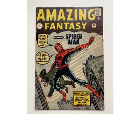 AMAZING FANTASY #15 (1962 - MARVEL) FN (Pence Copy) - The most valuable Silver Age comic book, by far, and the origin and fir