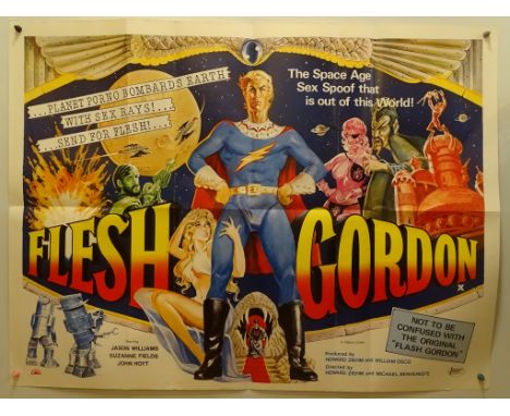 FLESH GORDON (1974) - UK Quad Film Poster - First Release - Uncensored version - Sam Peffer artwork - 30" x 40" (76 x 101.5 c
