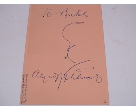 Autograph: A signed autograph album page - ALFRED HITCHCOCK complete with self drawn portrait - Very Fine - London Airport - 