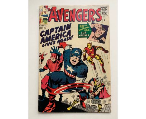 AVENGERS #4 (1964 - MARVEL) FN+ (Pence Copy) - Captain America joins the Avengers in this issue, which marked the iconic supe