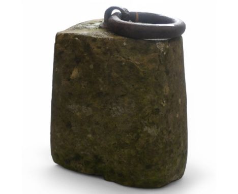 An antique stone horse tie block with inset iron ring. Height 29cm.