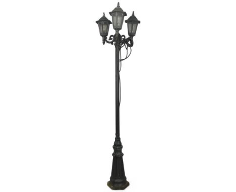 A Three branch electric lamp with aluminium frame. Widest 55cm, height 205cm.