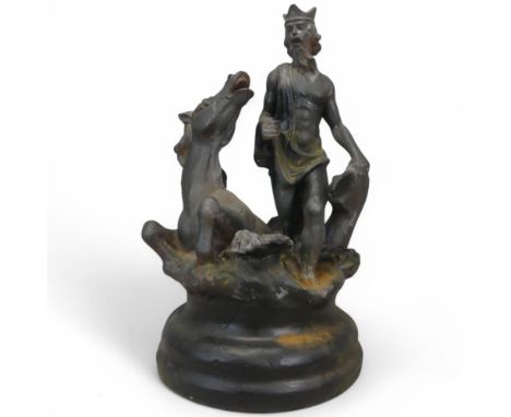 A composite garden water feature in the form of Poseidon with Hippocampus, labelled Arte Hispano, Valencia. Height 56cm.Posei
