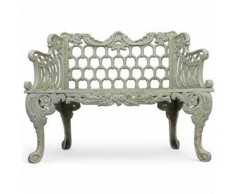 A 19th century cast iron Rose Garden bench, with horseshoe design back and swag and foliate decoration. Overall length 106cm,