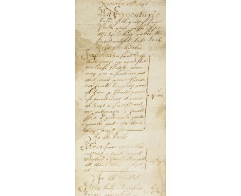 17th & 18th century inventories.- An Inventarie taken of the goodes of James Parker pursor of his Maties Shipp called the Dre