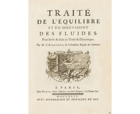 D'Alembert (Jean le Rond) Traite de Dynamique, first edition, engraved title-vignette, 4 folding engraved plates, some light 