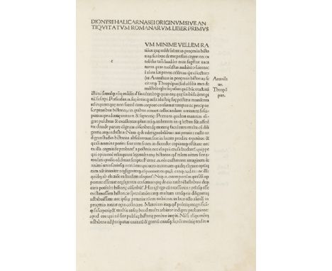 Dionysius, Halicarnassensis. Antiquitates Romanae, translated by Lampugninus Biragus, collation: [a10 b-g8 h-i6 k-z A-O8 P6],