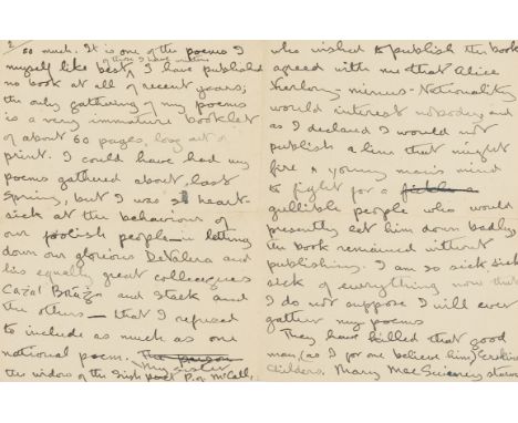 Irish Civil War.- Furlong (Alice, Irish writer, poet and political activist, 1866-1946) Autograph Letter signed to Ignatius M
