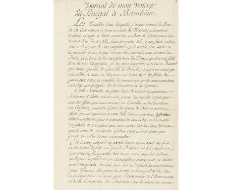 Senegal.- [David (Pierre Félix-Barthélémy, Governor of Senegal for the East India Company, fl. 1740s)] Journal de mon voyage 
