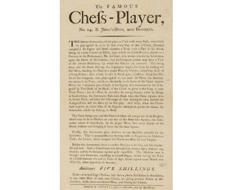 Automaton Chess Player.- Mechanical Illusion.- Reynell (H. printers in Piccadilly) The Famous Chess-Player, No. 14, St. James