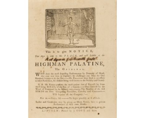 Conjuring.- Illusionist.- Rose & Son (J., Lincoln-based printers) Highman Palatine, The Original, broadside advertisement wit