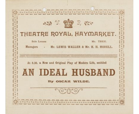 Wilde (Oscar).- Programme from the first production of An Ideal Husband, 4pp., folds, hole-punches to head, light creasing, 1