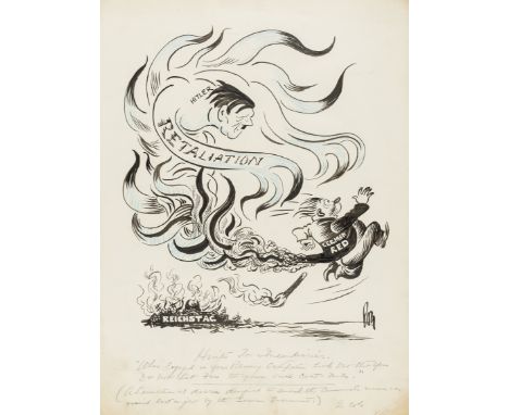 δ Hitler.- Reichstag fire.- Fearon (Percy Hutton) "Poy" "Hints to Incendiaries", pen and ink cartoon with some blue pencil sh