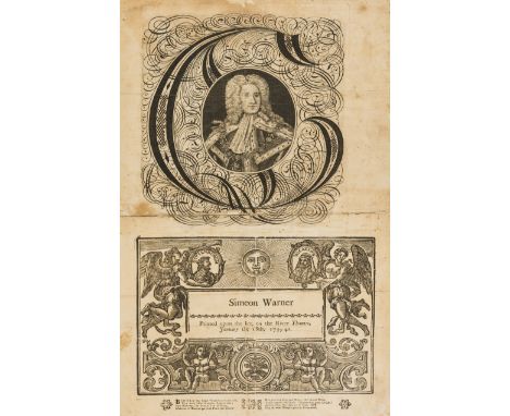 Frost Fair broadside.- Anonymous (active 1739-1740) [Portrait of George II, half-length in an oval decorated with calligraphi